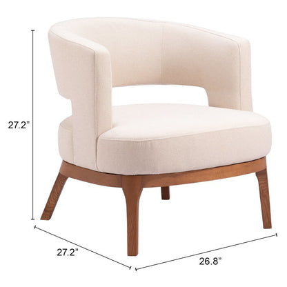 Accent Chair, Beige Polyester Fabric, Solid Ash Wood Legs