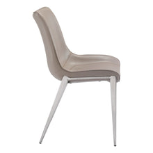 Dining Chairs Set of 2, Brown Faux Leather, Silver Steel Legs