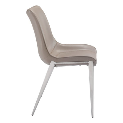 Dining Chairs Set of 2, Brown Faux Leather, Silver Steel Legs