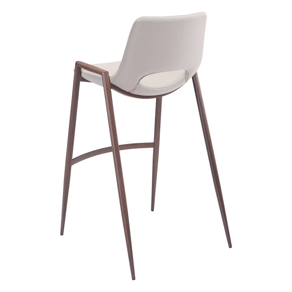 Bar Stools Set of 2, Beige Faux Leather, Faux Wood Steel Legs