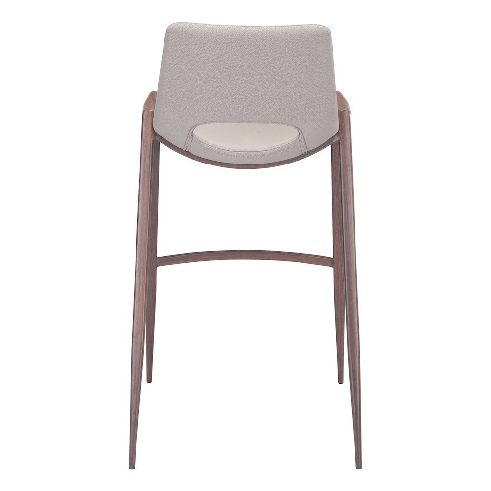 Bar Stools Set of 2, Beige Faux Leather, Faux Wood Steel Legs