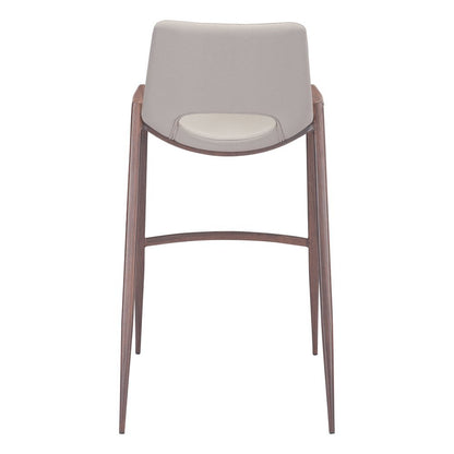 Bar Stools Set of 2, Beige Faux Leather, Faux Wood Steel Legs