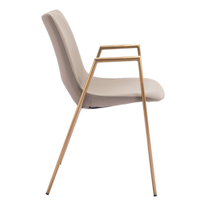Dining Chairs Set of 2, Beige Faux Leather, Electroplated Gold Legs