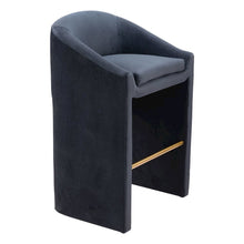 Bar Stool, Midnight Gray Velvet, Plywood Legs, Ergonomic Footrest