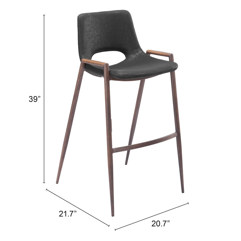 Bar Stools Set of 2, Black Faux Leather, Faux Wood Steel Legs