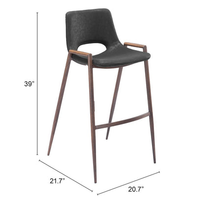 Bar Stools Set of 2, Black Faux Leather, Faux Wood Steel Legs