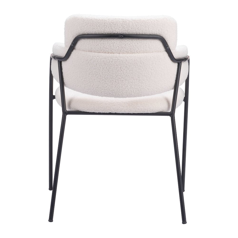 Dining Chairs Set of 2, Cream Shearling Style Fabric, Steel Legs