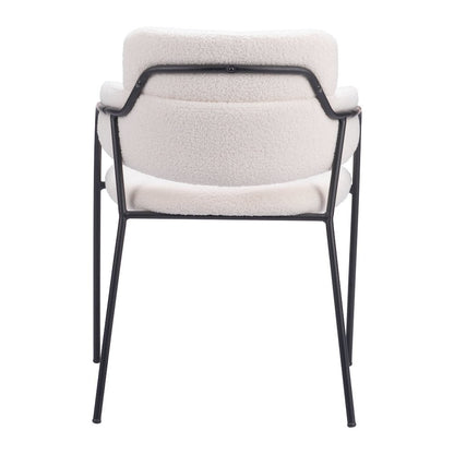 Dining Chairs Set of 2, Cream Shearling Style Fabric, Steel Legs