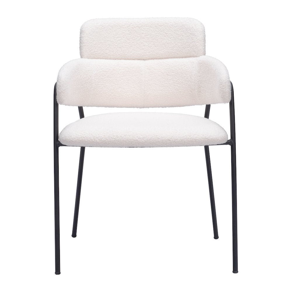 Dining Chairs Set of 2, Cream Shearling Style Fabric, Steel Legs