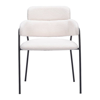 Dining Chairs Set of 2, Cream Shearling Style Fabric, Steel Legs