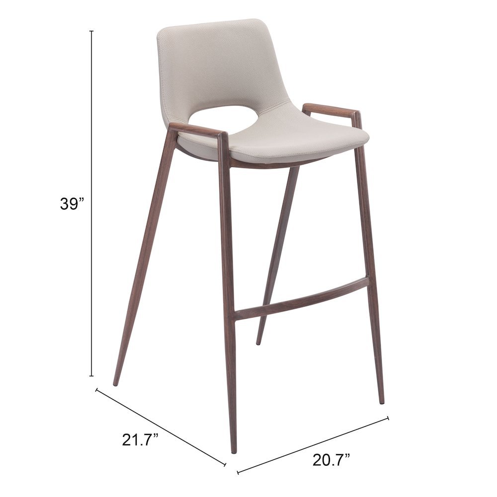 Bar Stools Set of 2, Beige Faux Leather, Faux Wood Steel Legs