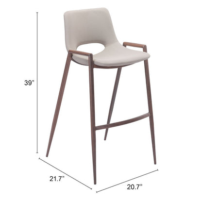 Bar Stools Set of 2, Beige Faux Leather, Faux Wood Steel Legs