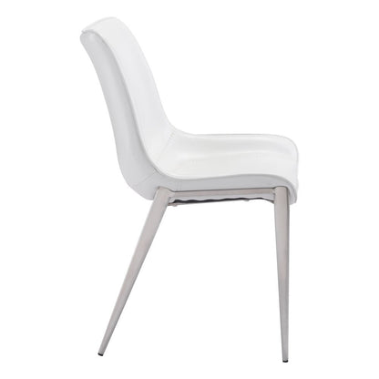 Dining Chairs Set of 2, White Faux Leather, Silver Legs