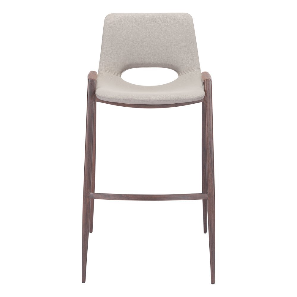 Bar Stools Set of 2, Beige Faux Leather, Faux Wood Steel Legs