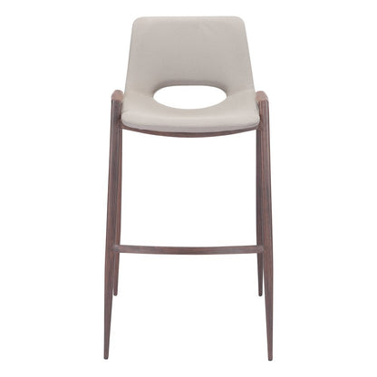 Bar Stools Set of 2, Beige Faux Leather, Faux Wood Steel Legs