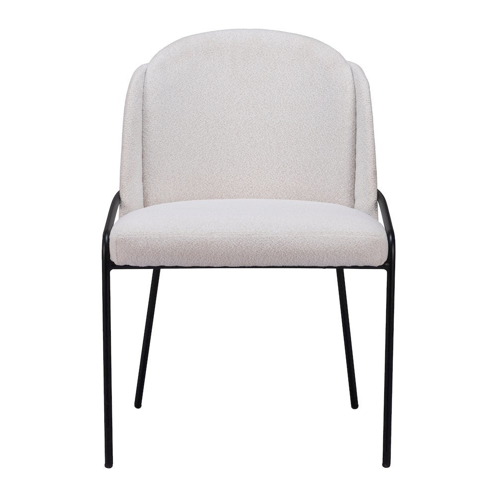 Dining Chairs Set of 2, Ivory Shearling Style Fabric, Steel Legs