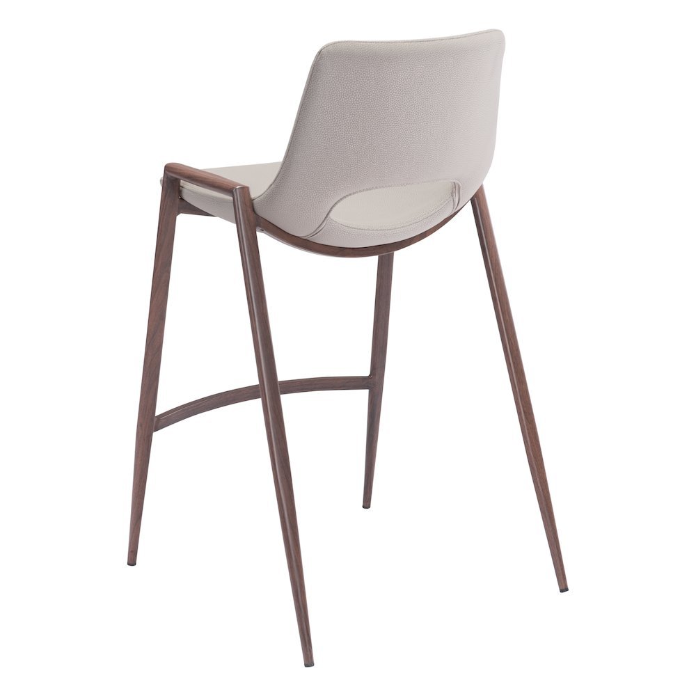 Counter Stools Set of 2, Beige Faux Leather, Faux Wood Steel Legs