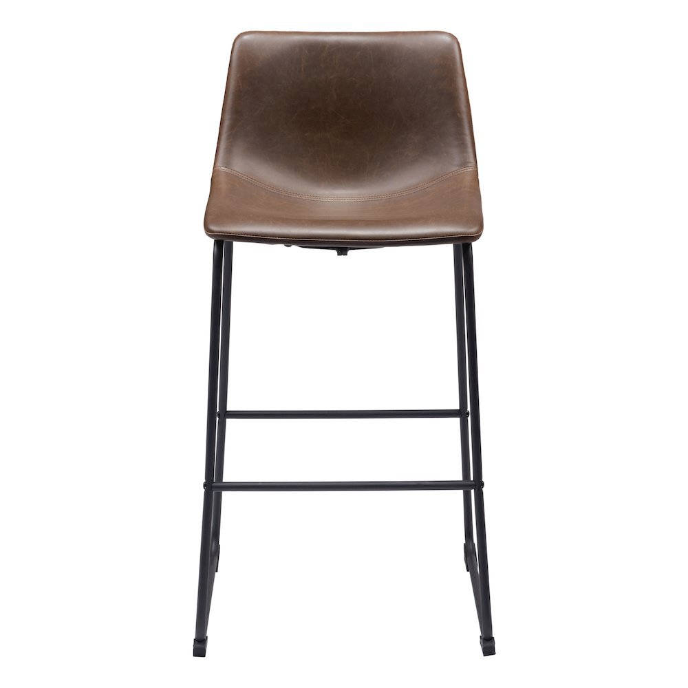 Bar Stools Set of 2, Vintage Espresso Faux Leather, Steel Legs