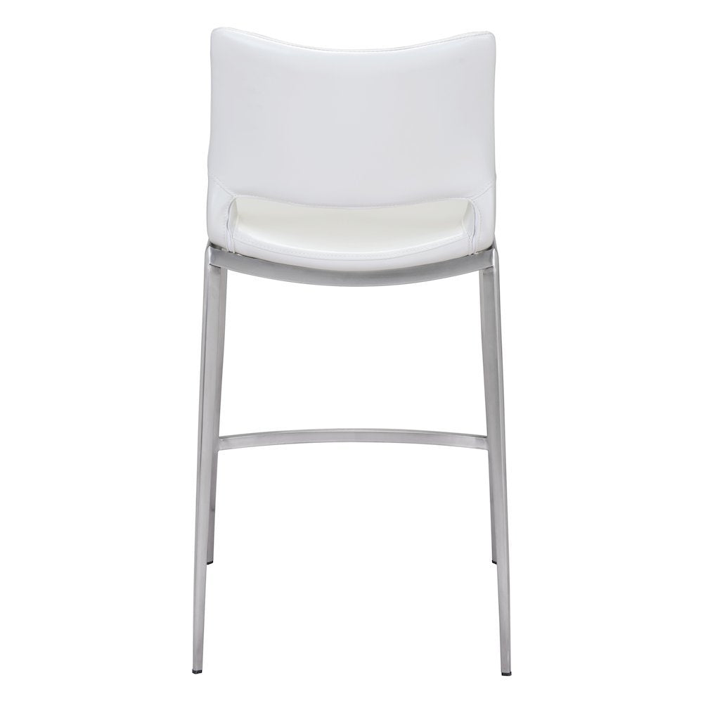 Counter Stools Set of 2, White Faux Leather, Silver Steel Legs