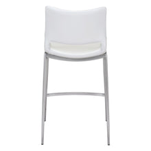 Counter Stools Set of 2, White Faux Leather, Silver Steel Legs