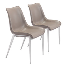 Dining Chairs Set of 2, Brown Faux Leather, Silver Steel Legs