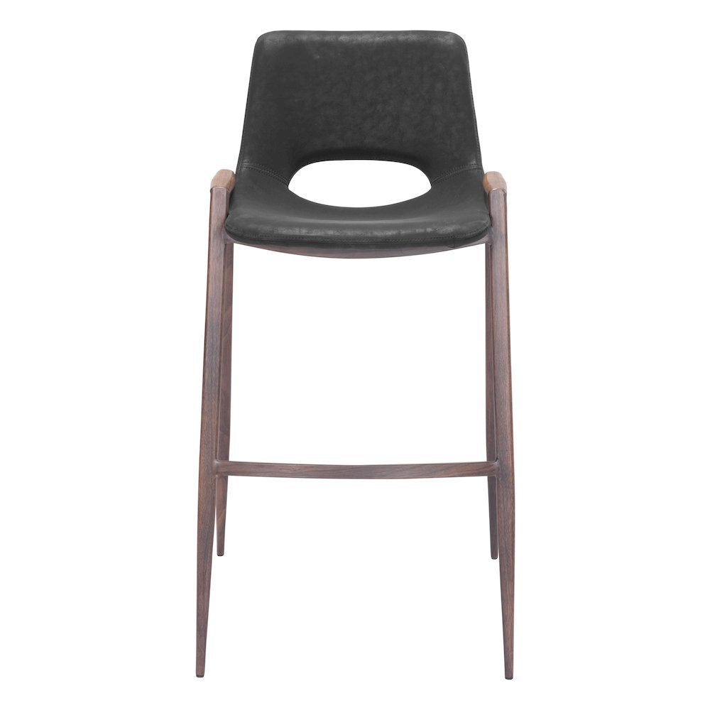 Bar Stools Set of 2, Black Faux Leather, Faux Wood Steel Legs