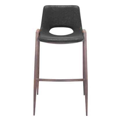 Bar Stools Set of 2, Black Faux Leather, Faux Wood Steel Legs