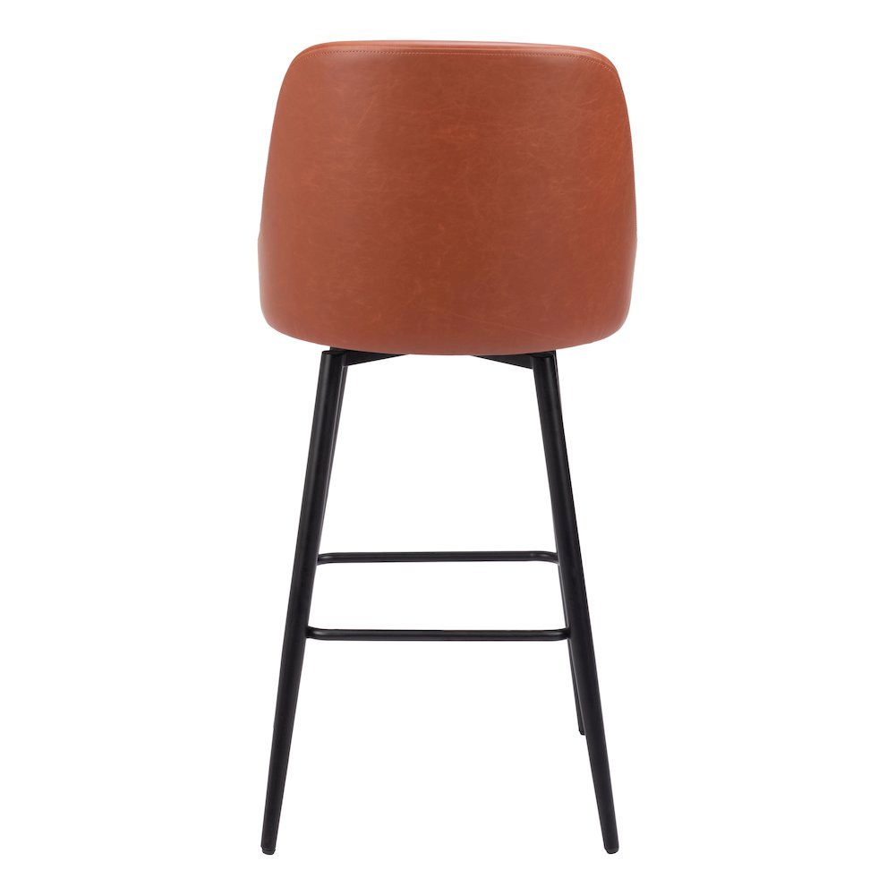 Bar Stool, Brown Faux Leather, Swivel, Self-Centering, Steel Leg