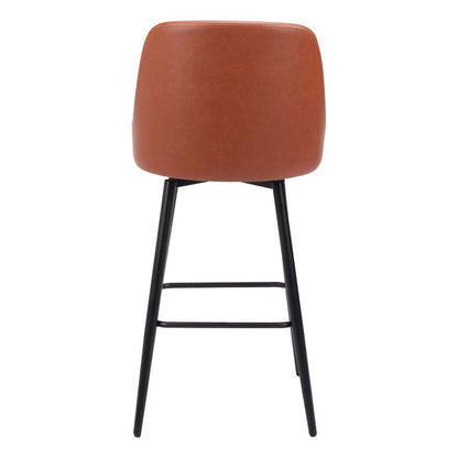 Bar Stool, Brown Faux Leather, Swivel, Self-Centering, Steel Leg