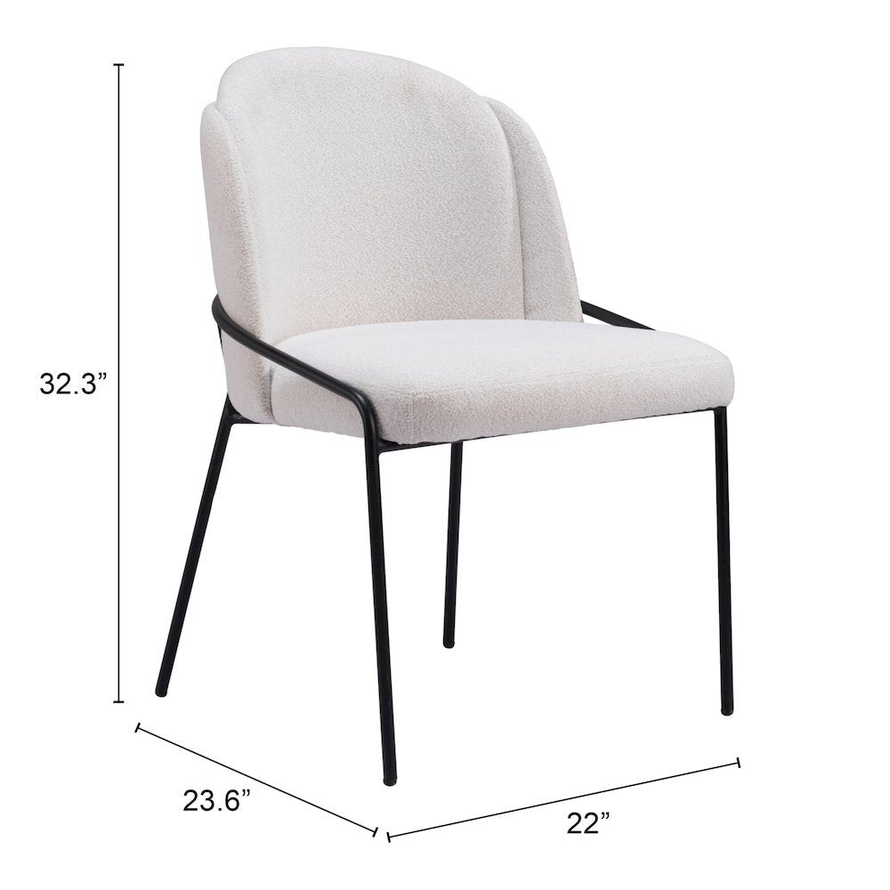 Dining Chairs Set of 2, Ivory Shearling Style Fabric, Steel Legs