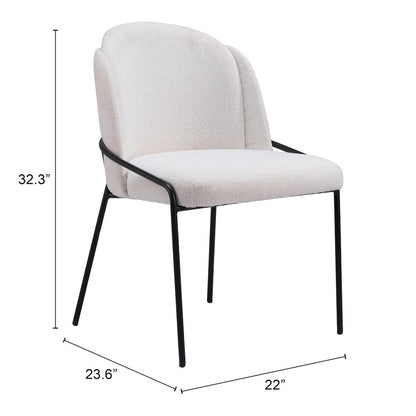 Dining Chairs Set of 2, Ivory Shearling Style Fabric, Steel Legs