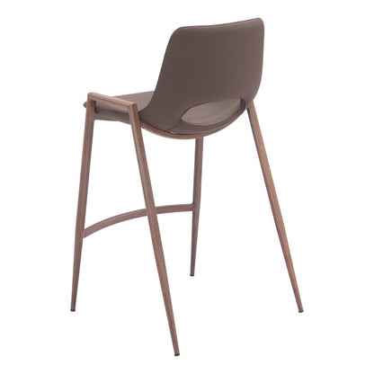 Counter Stools Set of 2, Brown Faux Leather, Faux Wood Steel Legs