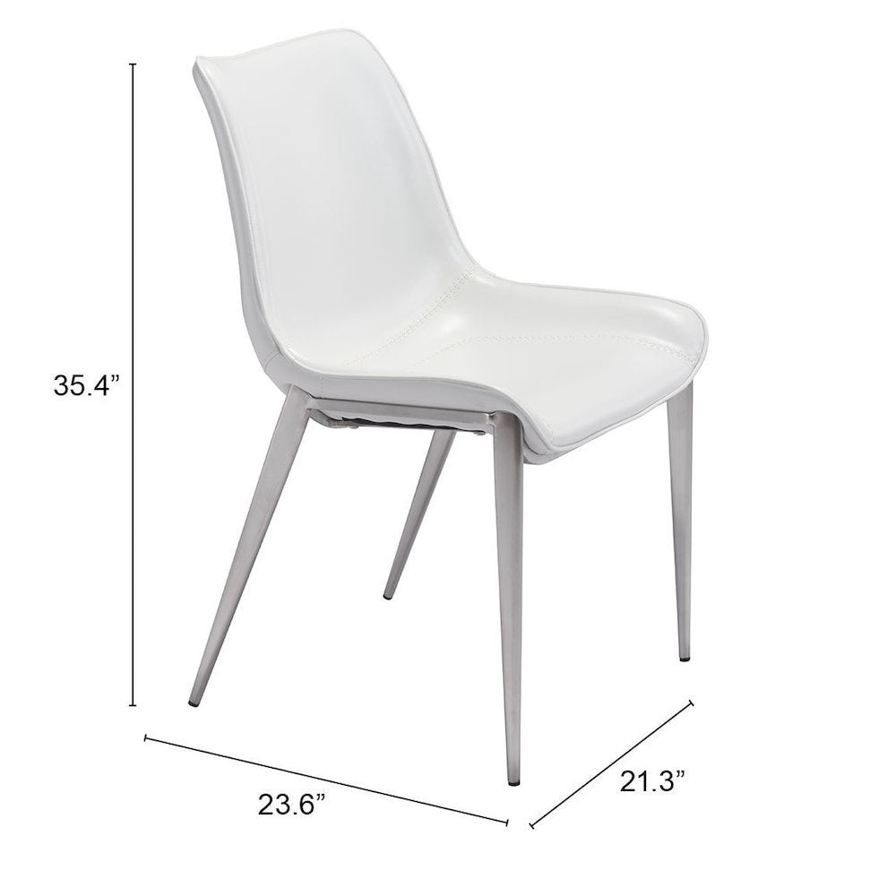 Dining Chairs Set of 2, White Faux Leather, Silver Legs