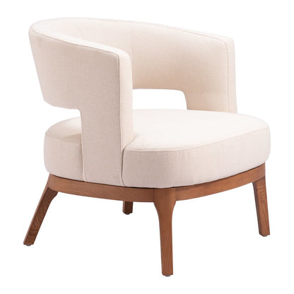 Accent Chair, Beige Polyester Fabric, Solid Ash Wood Legs