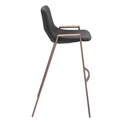 Bar Stools Set of 2, Black Faux Leather, Faux Wood Steel Legs