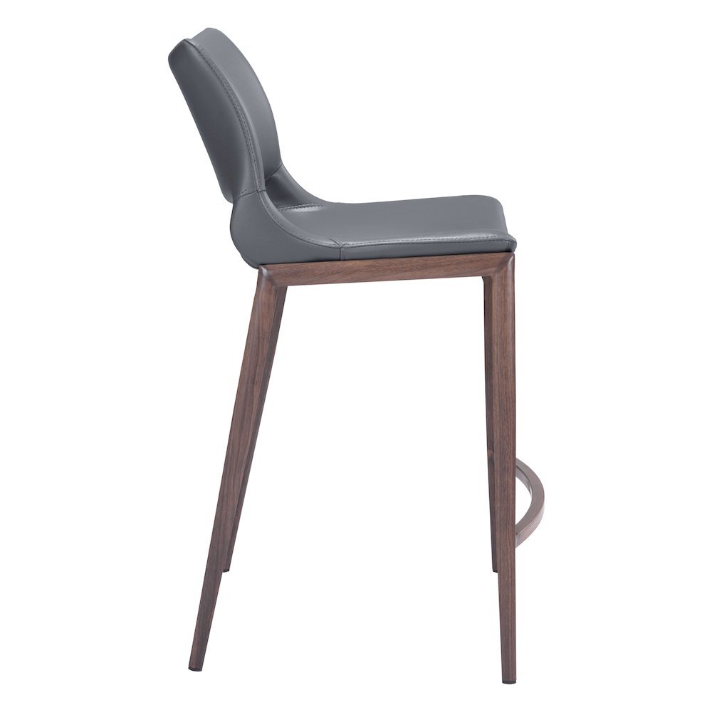 Counter Stools Set of 2, Dark Gray Faux Leather, Faux Wood Steel Legs