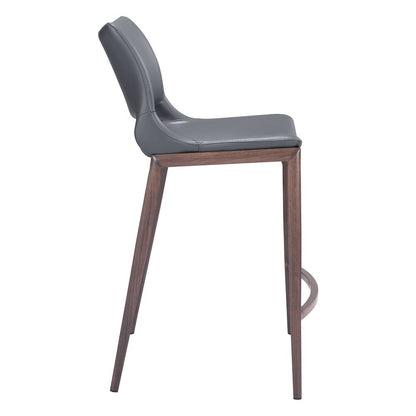 Counter Stools Set of 2, Dark Gray Faux Leather, Faux Wood Steel Legs