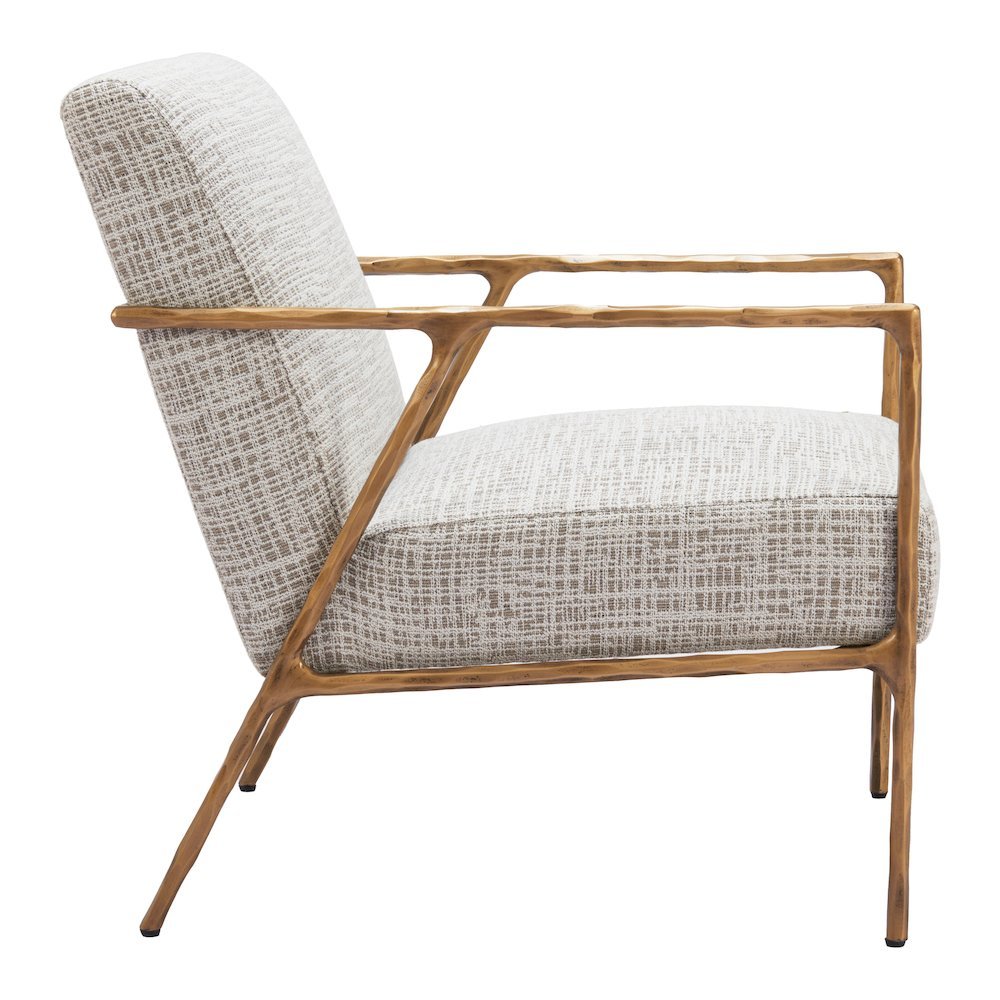 Accent Chair, Beige Frost Fabric, Forged Steel Legs