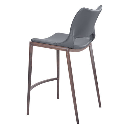 Counter Stools Set of 2, Dark Gray Faux Leather, Faux Wood Steel Legs
