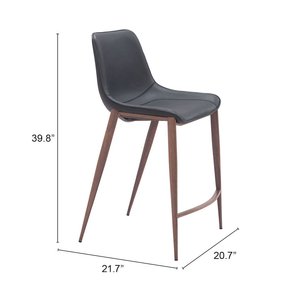 Counter Stools Set of 2, Black Faux Leather, Faux Wood Steel Legs