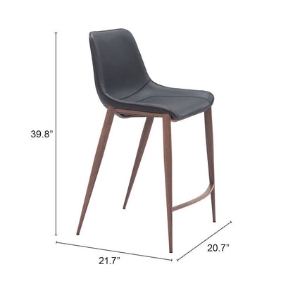 Counter Stools Set of 2, Black Faux Leather, Faux Wood Steel Legs