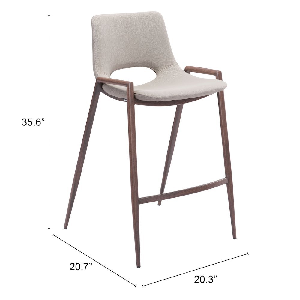 Counter Stools Set of 2, Beige Faux Leather, Faux Wood Steel Legs