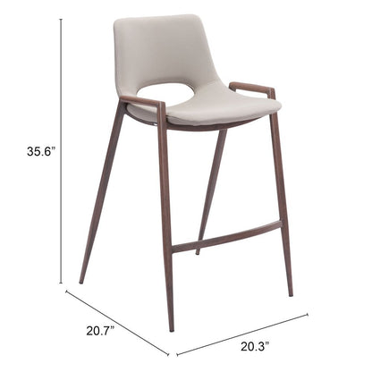 Counter Stools Set of 2, Beige Faux Leather, Faux Wood Steel Legs