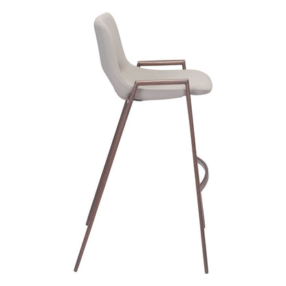 Bar Stools Set of 2, Beige Faux Leather, Faux Wood Steel Legs