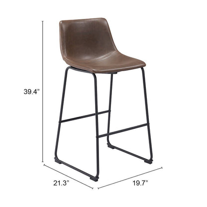 Bar Stools Set of 2, Vintage Espresso Faux Leather, Steel Legs