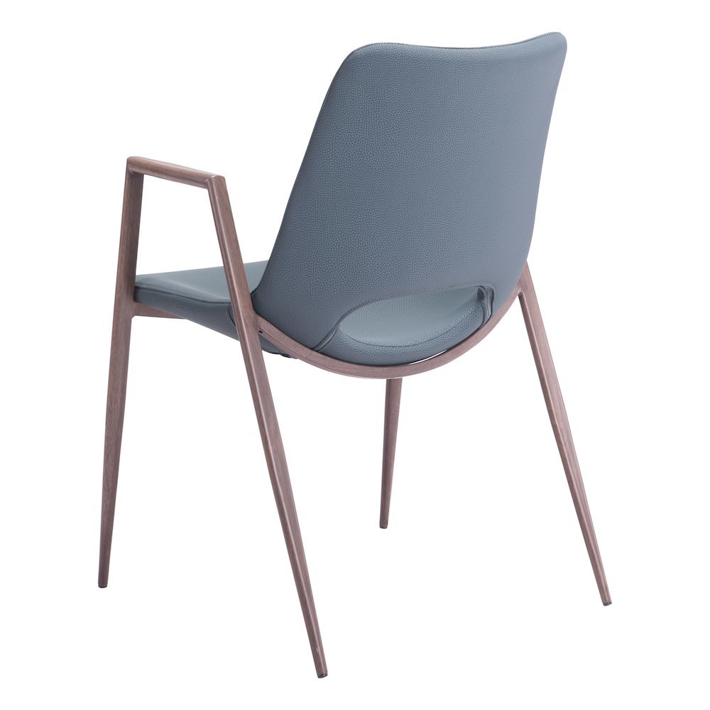 Dining Chairs Set of 2, Azure Gray Faux Leather, Walnut Steel Legs