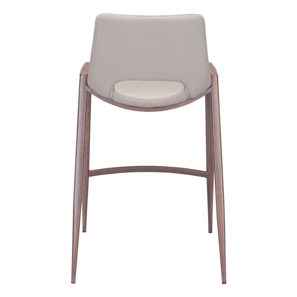 Counter Stools Set of 2, Beige Faux Leather, Faux Wood Steel Legs