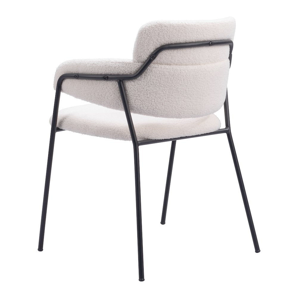 Dining Chairs Set of 2, Cream Shearling Style Fabric, Steel Legs