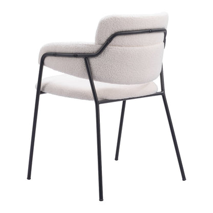 Dining Chairs Set of 2, Cream Shearling Style Fabric, Steel Legs