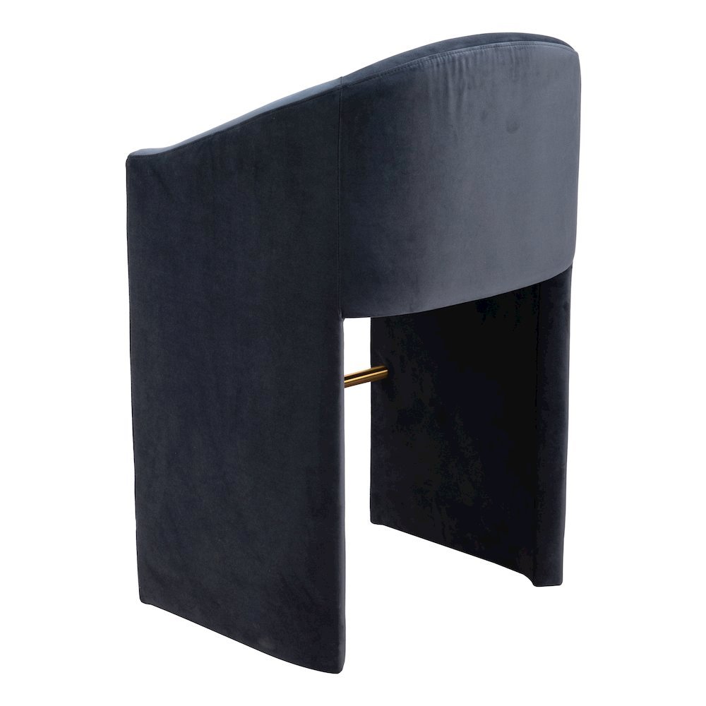 Bar Stool, Midnight Gray Velvet, Plywood Legs, Ergonomic Footrest